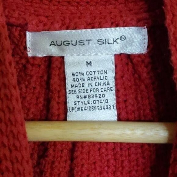 August Silk Sz. M Red Sweater Mock Neck Button Closure Vest - Picture 4 of 9